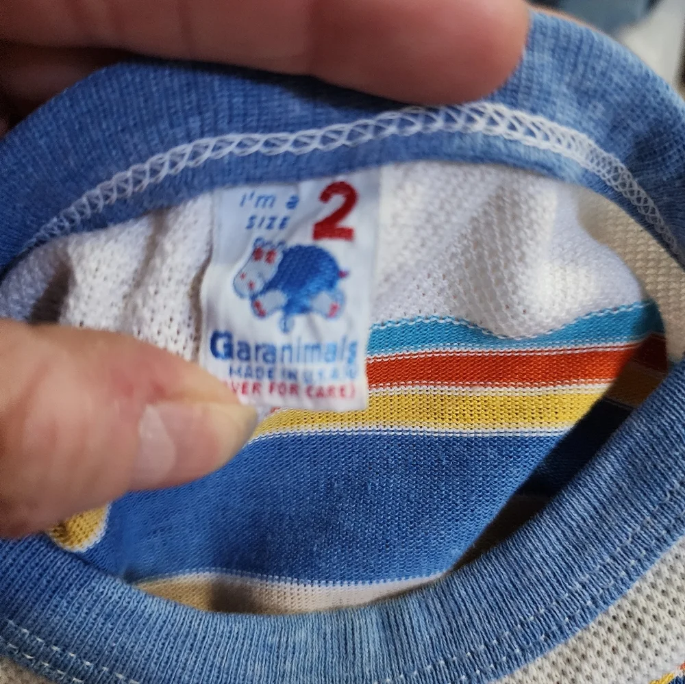 Garanimals Blue, Tan & White Striped Short Sleeve Tee Vintage 1980